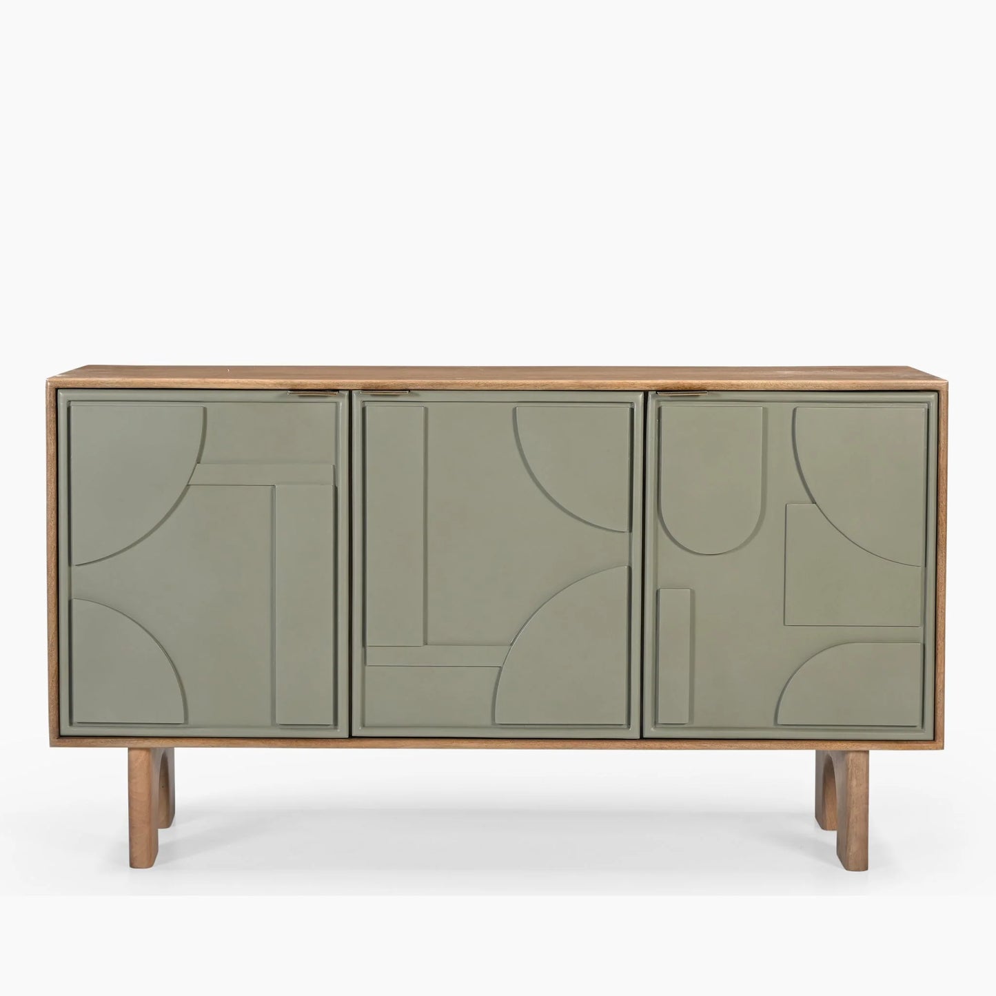 Modern Wooden Sideboard with Geometric Sage Green Doors