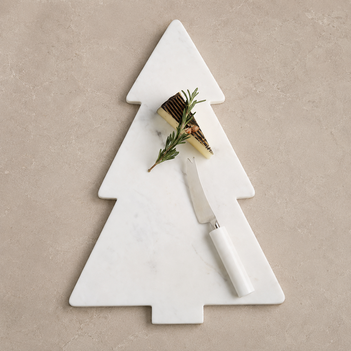 White Marble Christmas Tree Serving Board – Large (14×10in) – Festive Cheese & Charcuterie Platter