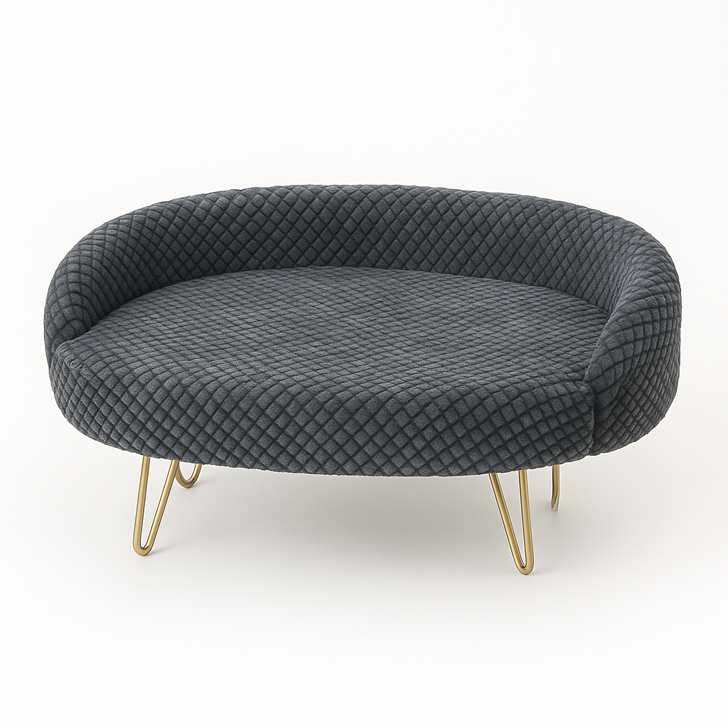 Luxe Quilted Pet Bed with Gold Hairpin Legs – Charcoal Grey