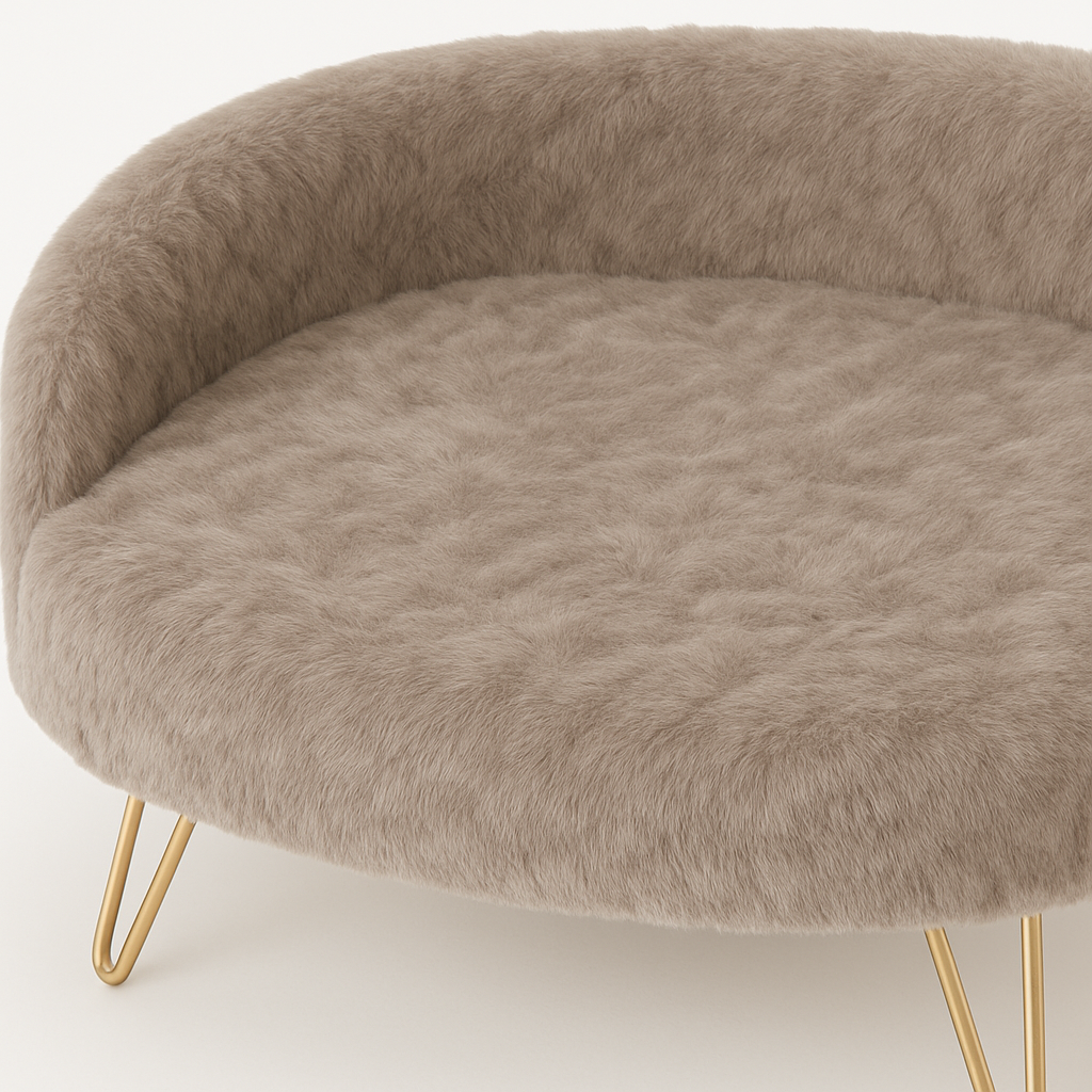 Plush Luxe Pet Bed with Gold Hairpin Legs – Grey