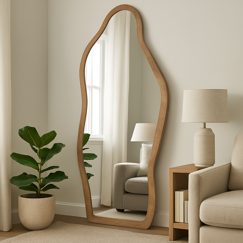Organic Shaped Wooden Frame Mirror