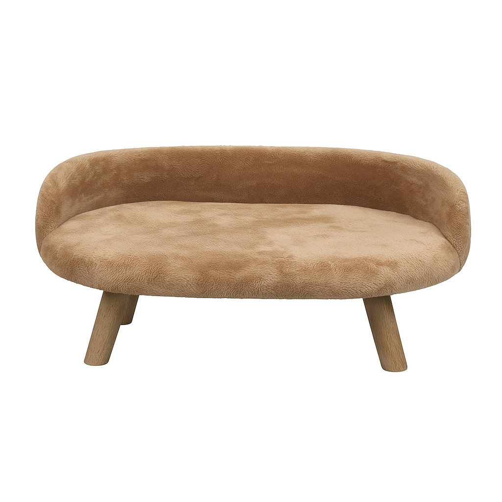 Luxury Plush Pet Bed with Wooden Legs – Semi-Enclosed Sofa Design