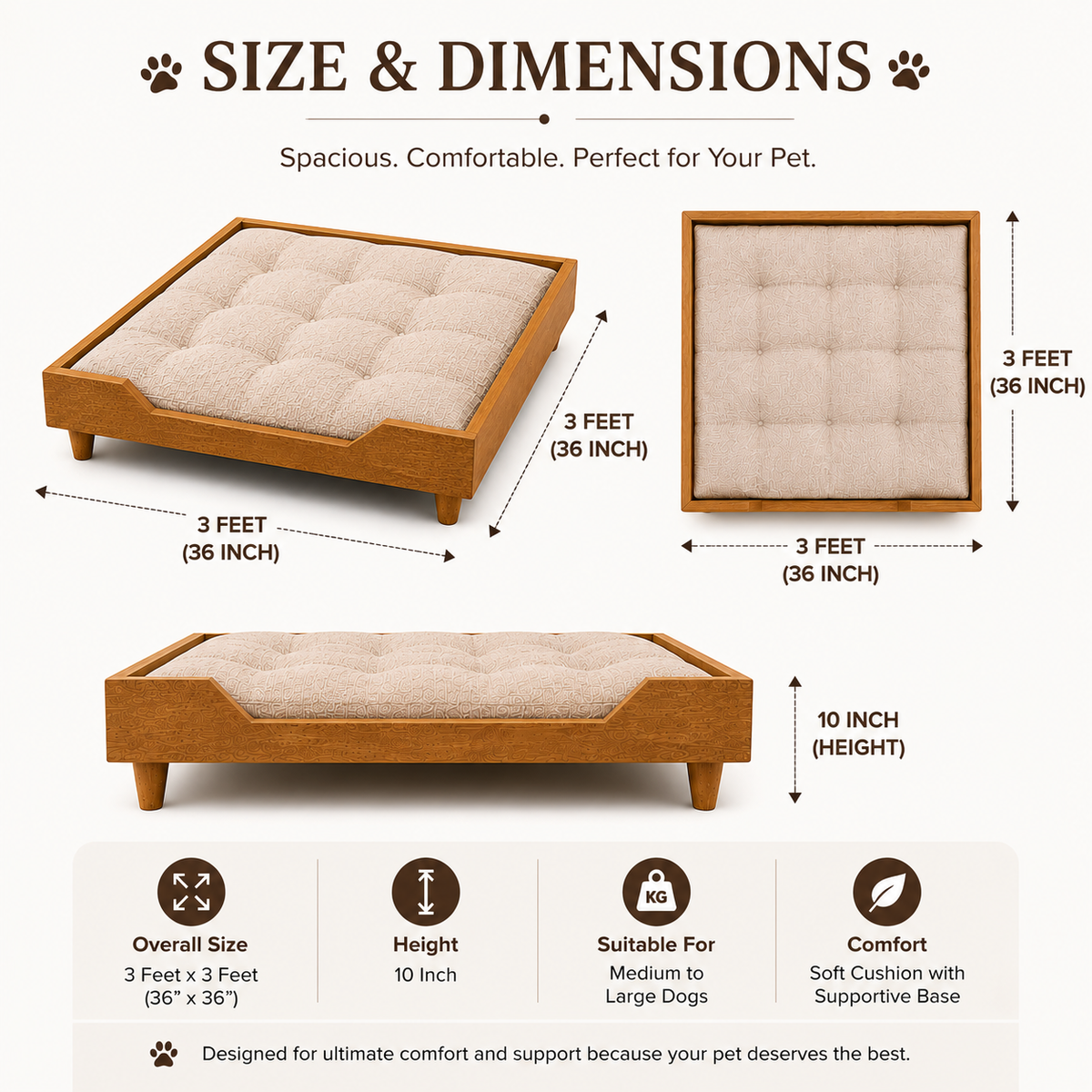 Premium Wooden Orthopedic Pet Bed with Cushion