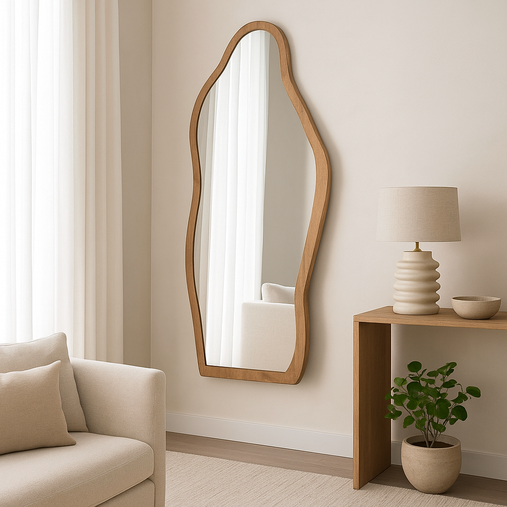 Organic Shaped Wooden Frame Mirror