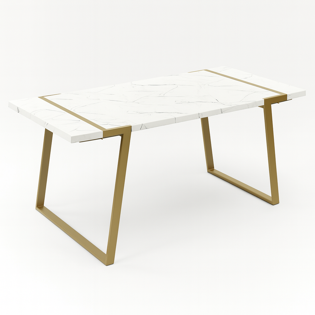 White Marble Dining Table with Gold Metal Base