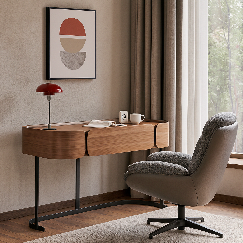 Kyleron Prime Study Desk – Walnut Veneer with Metal Legs