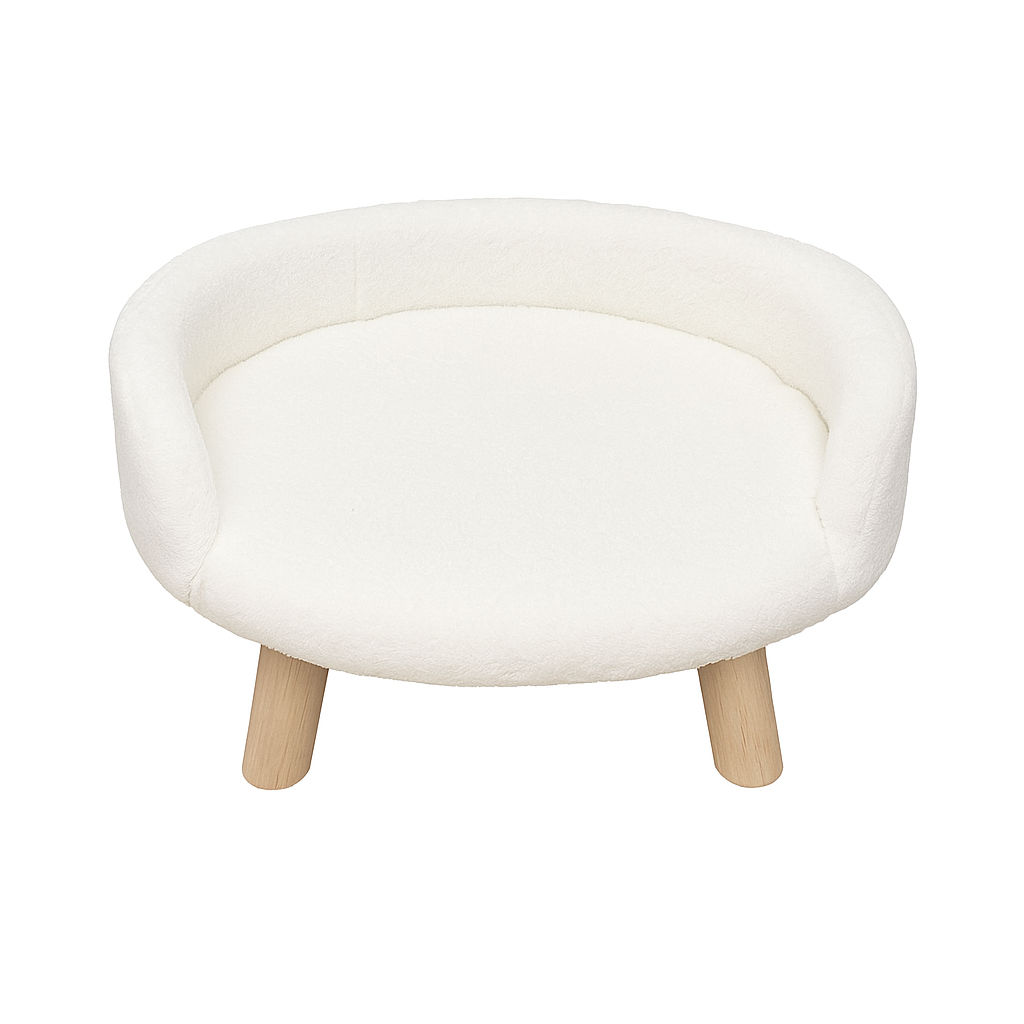 Snowy Round Pet Bed – Plush White Comfort