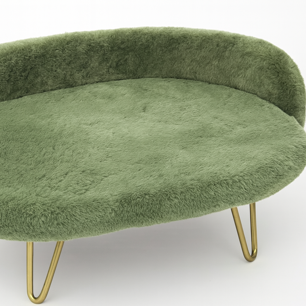 Luxury Plush Pet Bed with Gold Metal Legs – Semi-Enclosed Sofa Design