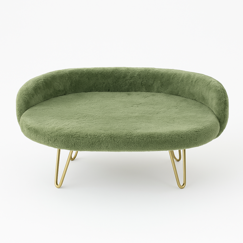 Luxury Plush Pet Bed with Gold Metal Legs – Semi-Enclosed Sofa Design