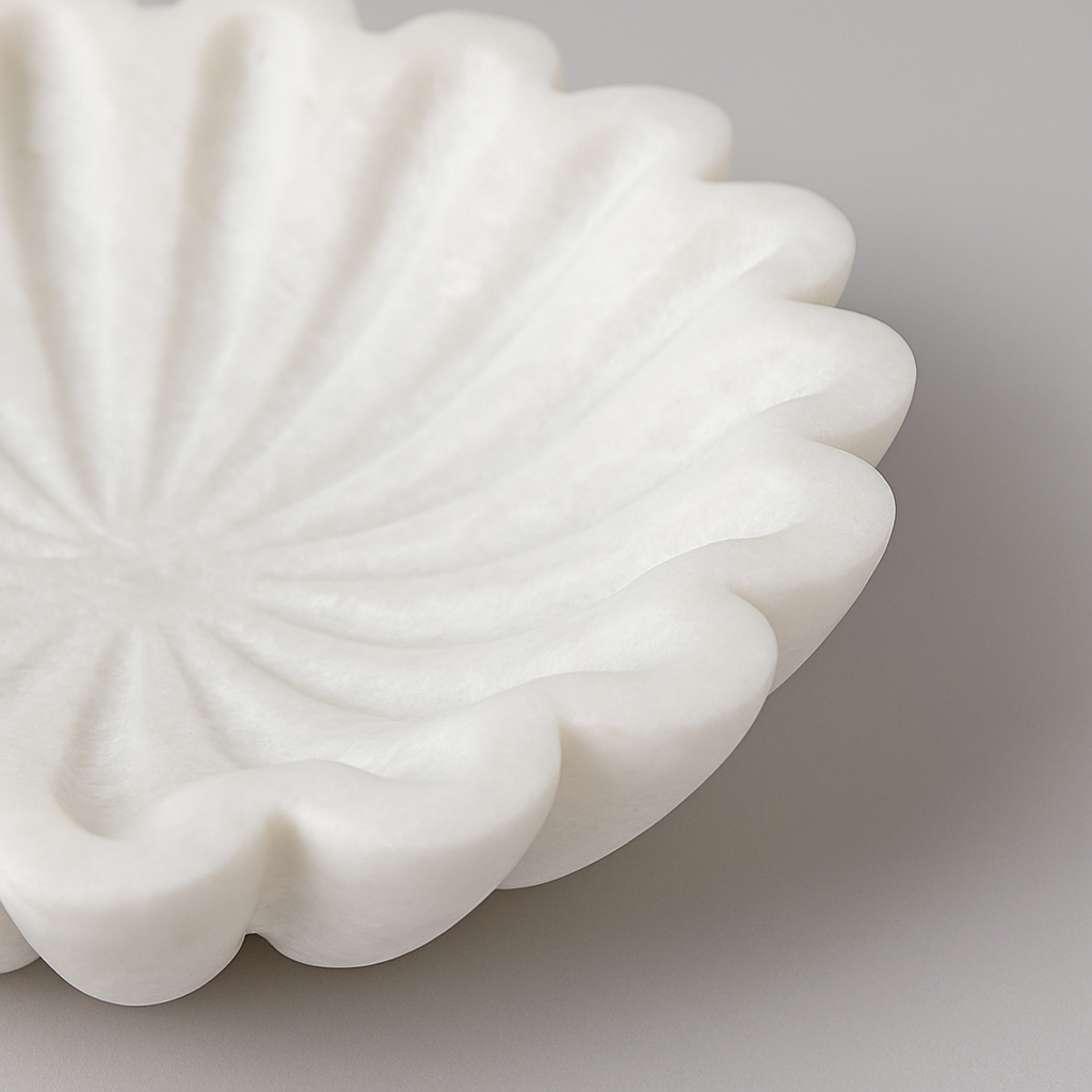 White Marble Fluted Bowl – Handcrafted Elegance for Home & Decor