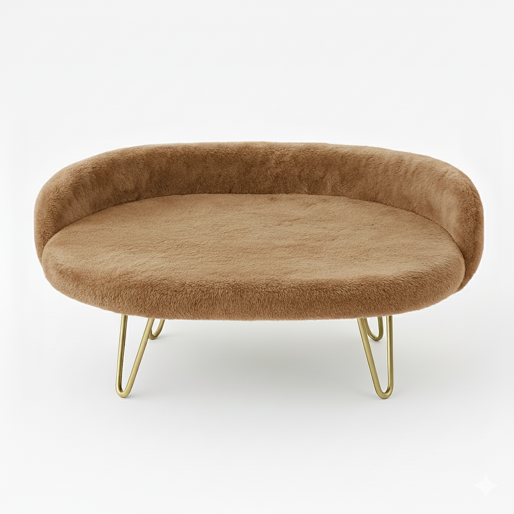 Luxury Plush Pet Bed with Golden Legs – Brown
