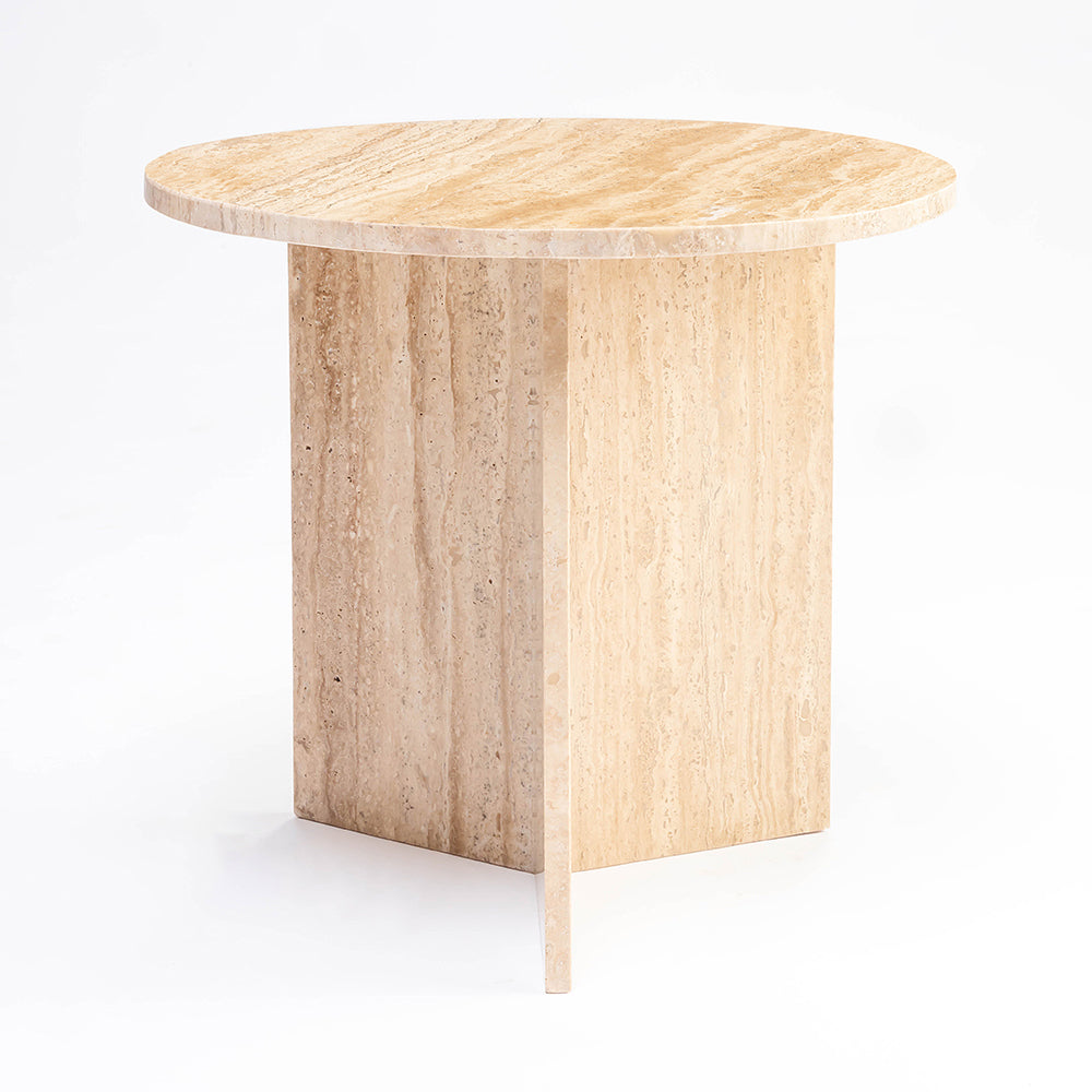 Travertine Marble Accent Table – Handcrafted Natural Stone Furniture