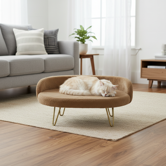 Luxury Plush Pet Bed with Golden Legs – Brown