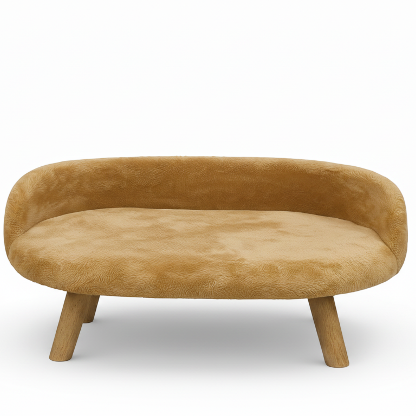 Luxury Plush Pet Bed with Wooden Legs – Golden Beige