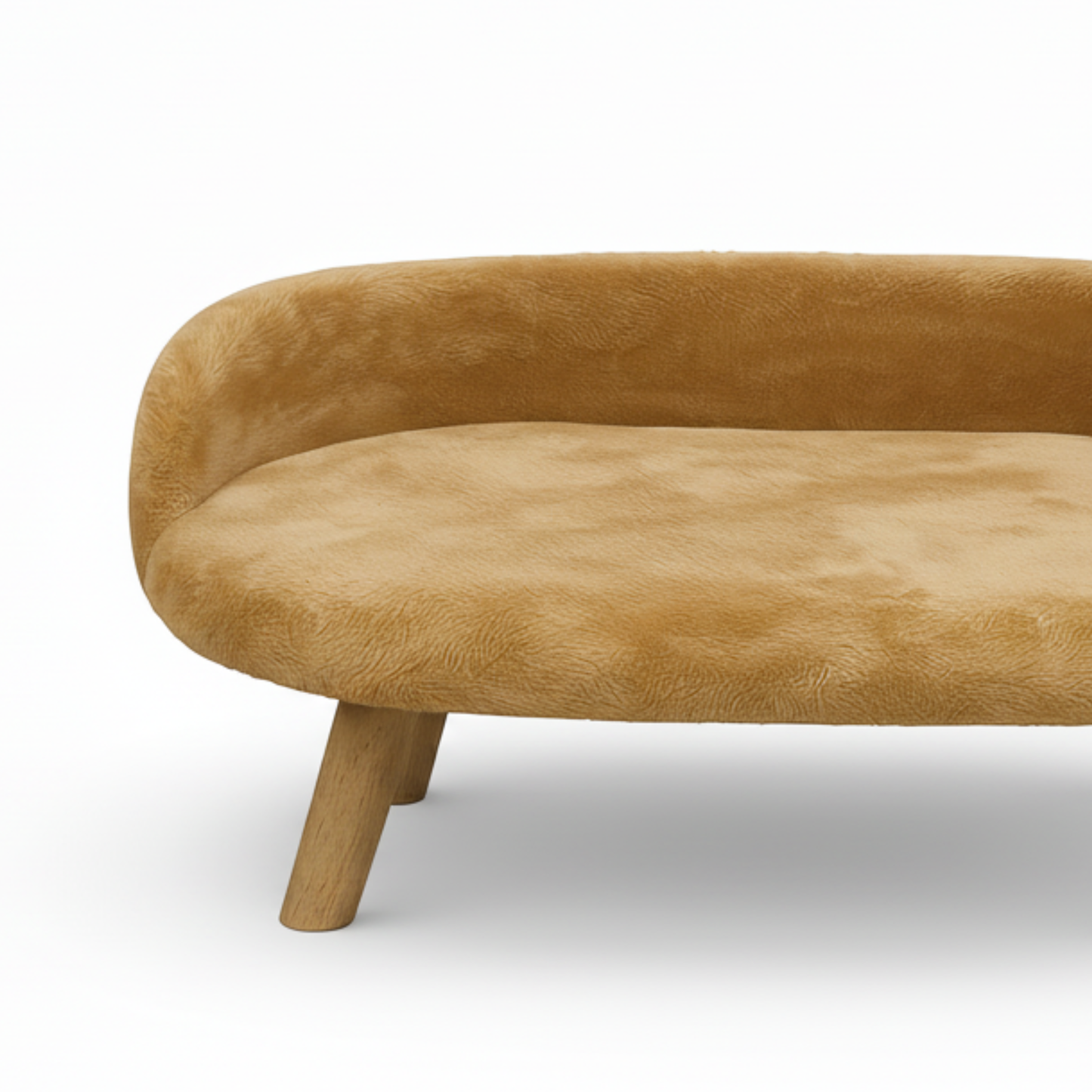 Luxury Plush Pet Bed with Wooden Legs – Golden Beige