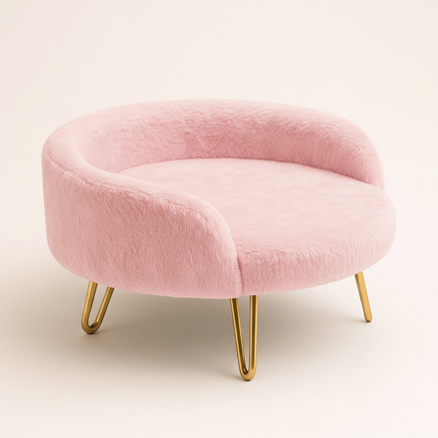 Luxury Plush Pet Bed with Golden Legs – Light Pink