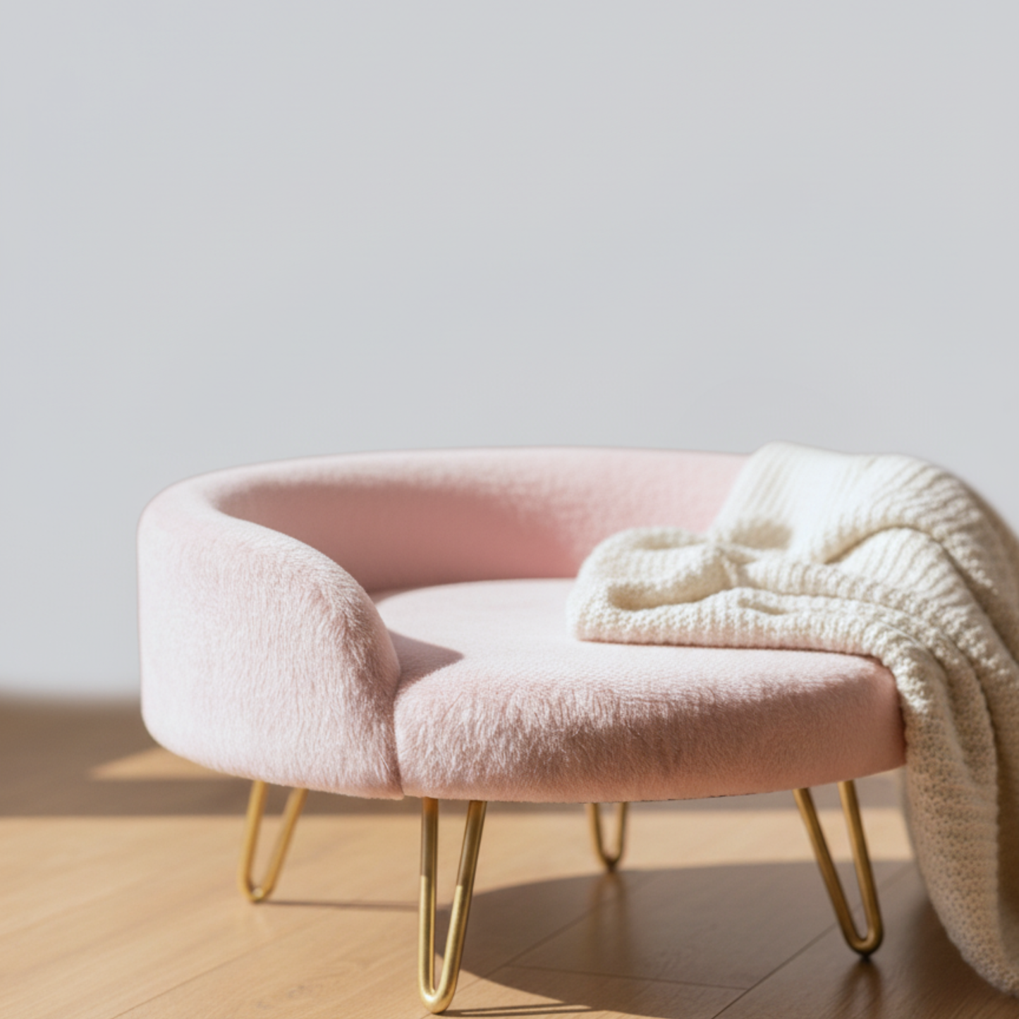 Luxury Plush Pet Bed with Golden Legs – Light Pink