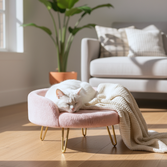 Luxury Plush Pet Bed with Golden Legs – Light Pink