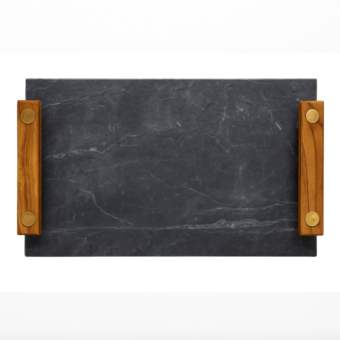 Black Marble Serving Tray with Wooden Handles