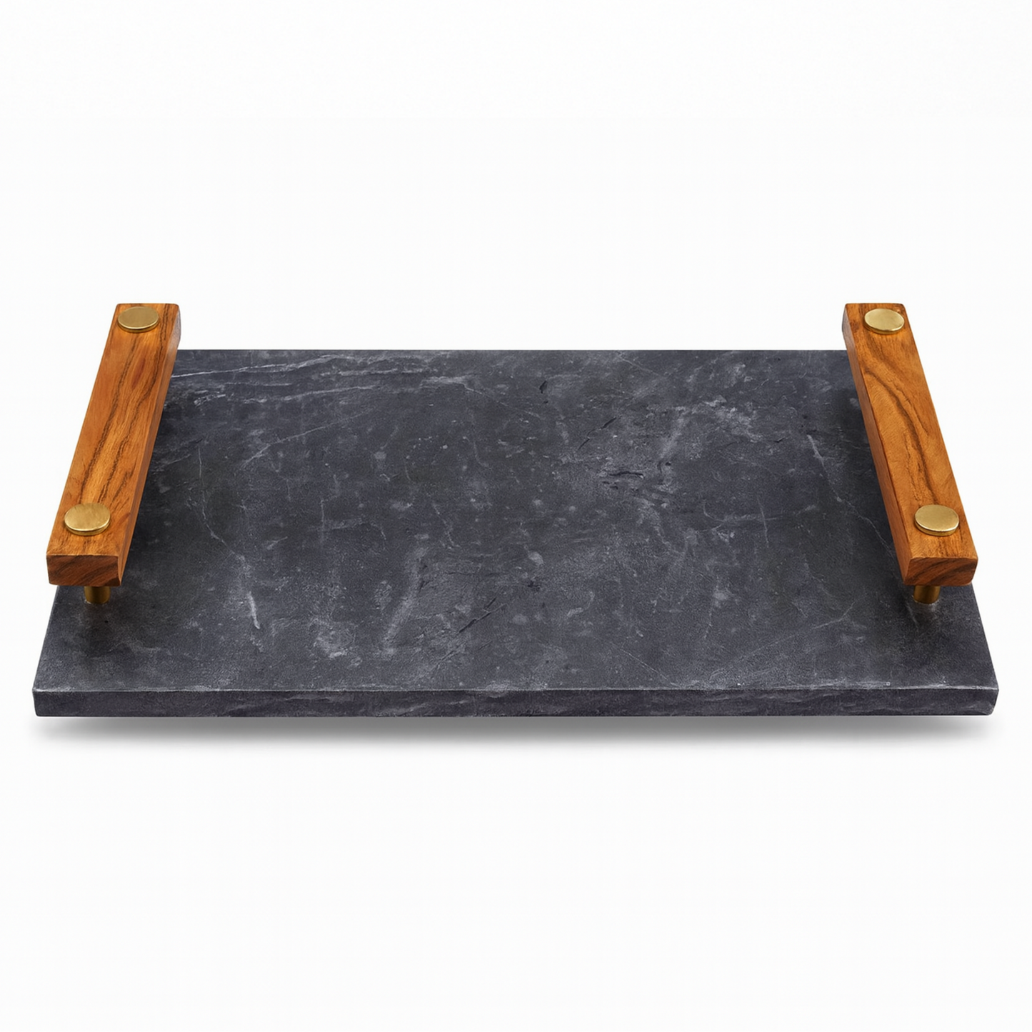 Black Marble Serving Tray with Wooden Handles