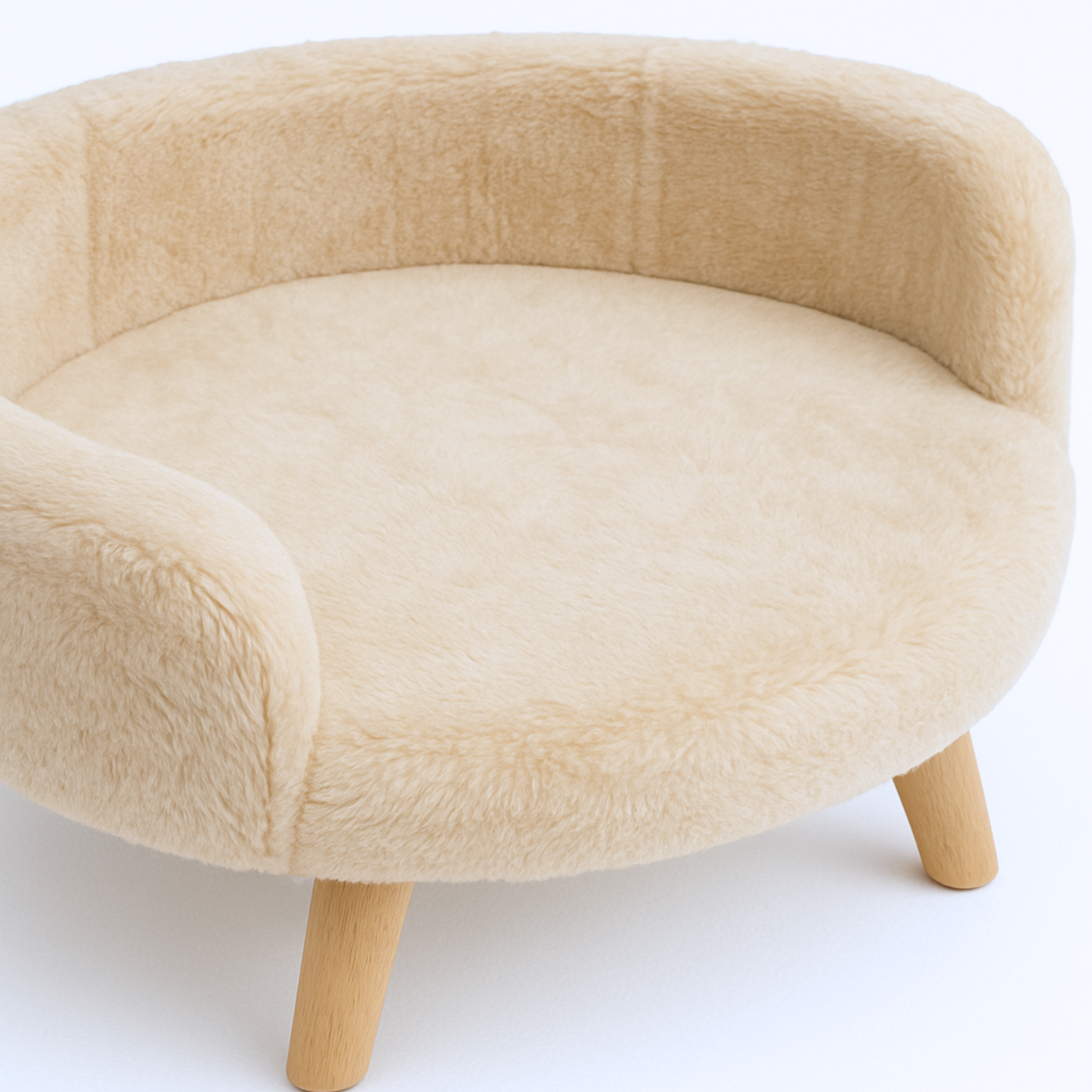 Cozy Plush Elevated Pet Bed – Semi-Enclosed Design with Wooden Legs