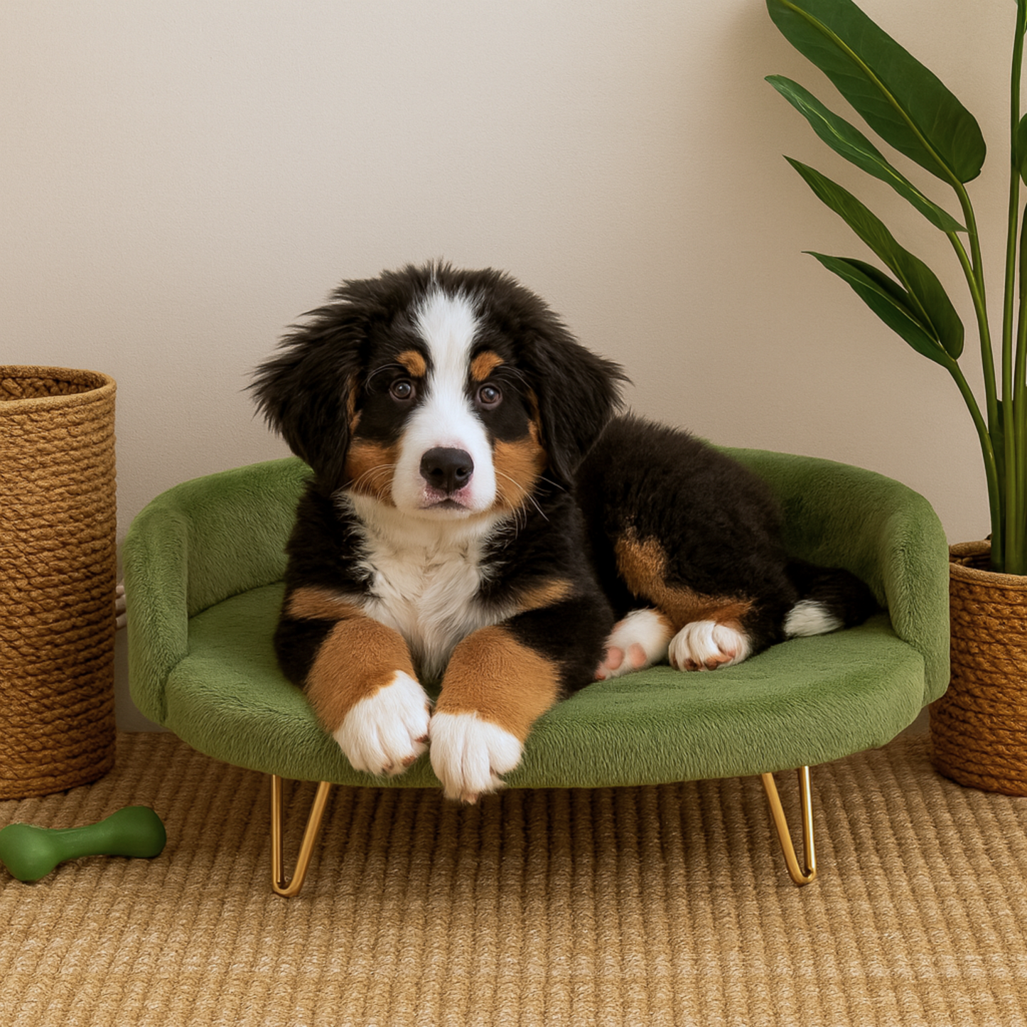 Luxury Plush Pet Bed with Gold Metal Legs – Semi-Enclosed Sofa Design
