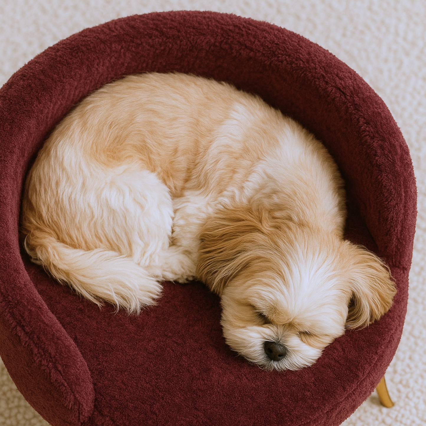 Luxury Burgundy Pet Bed with Golden Legs – Semi-Enclosed Sofa Design