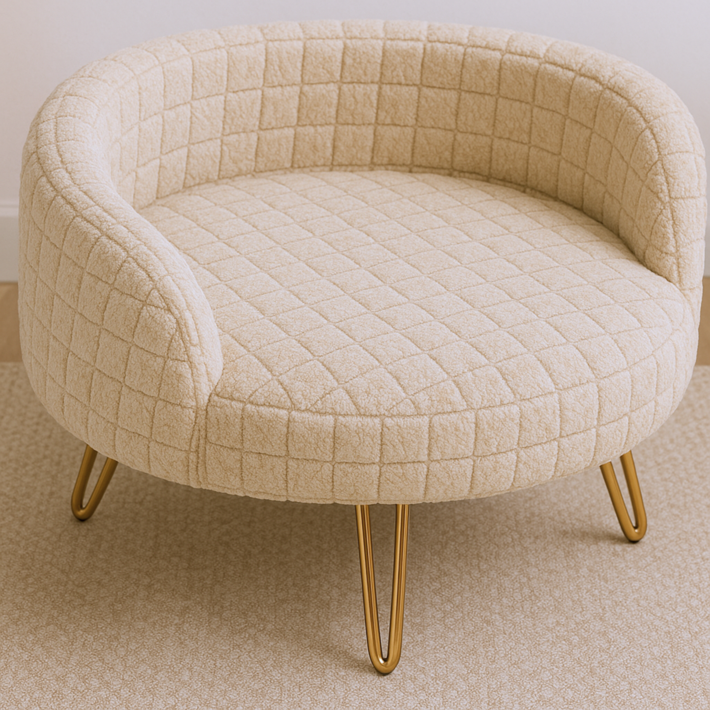 Cozy Grid Pet Bed with Gold Hairpin Legs – Beige