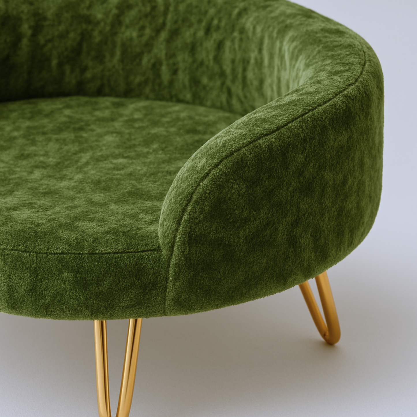 Plush Luxe Pet Bed with Gold Hairpin Legs – Olive Green