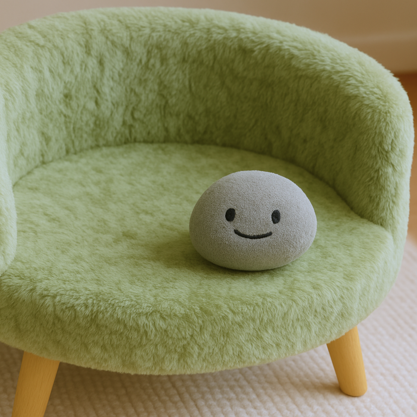 Plush Cozy Pet Bed with Natural Wood Legs – Light Green