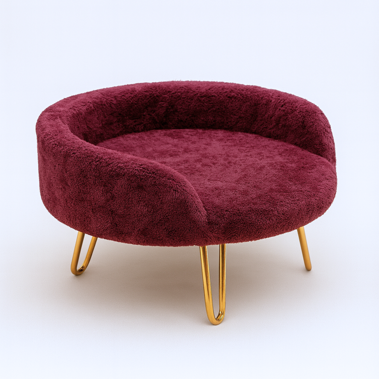 Luxury Burgundy Pet Bed with Golden Legs – Semi-Enclosed Sofa Design