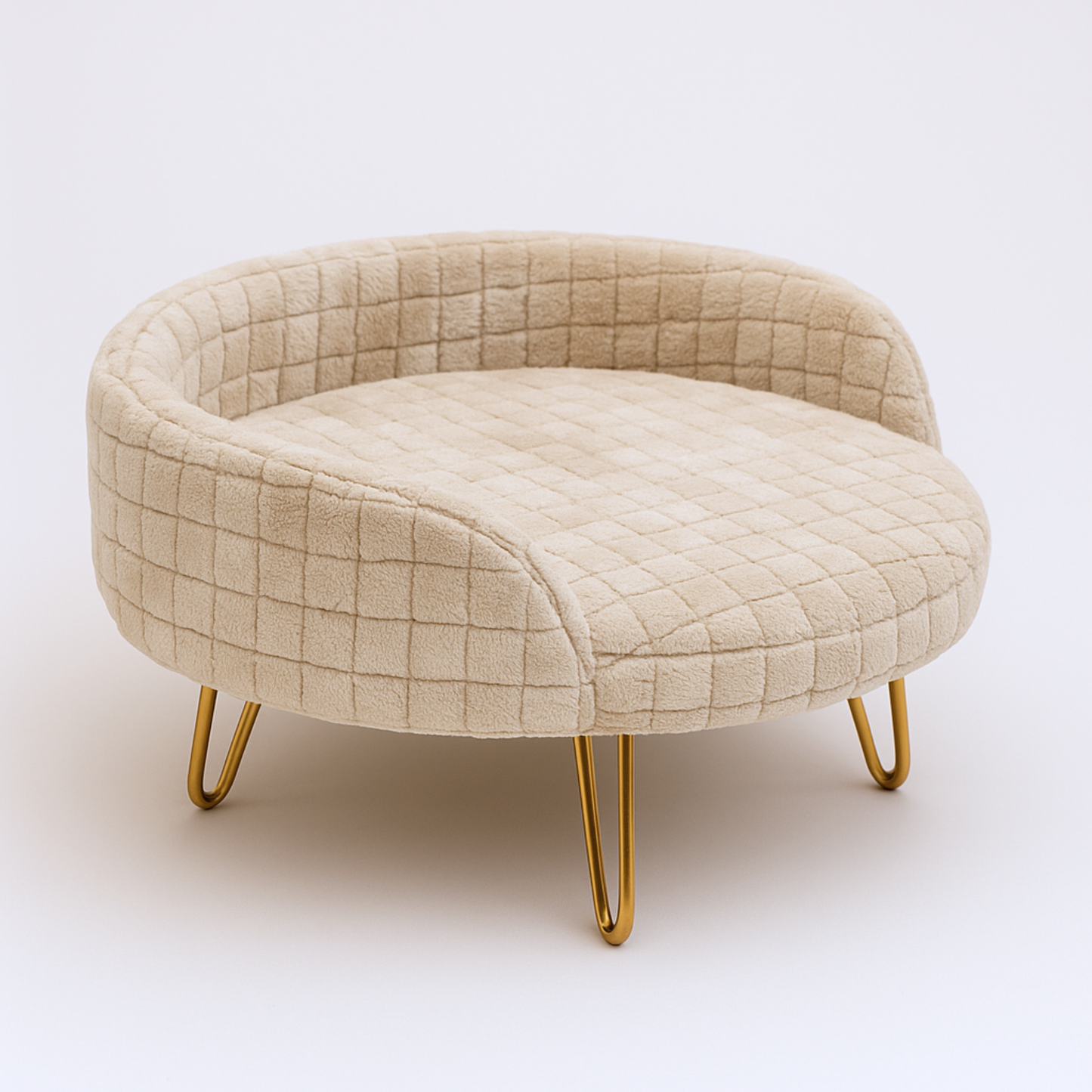 Cozy Grid Pet Bed with Gold Hairpin Legs – Beige