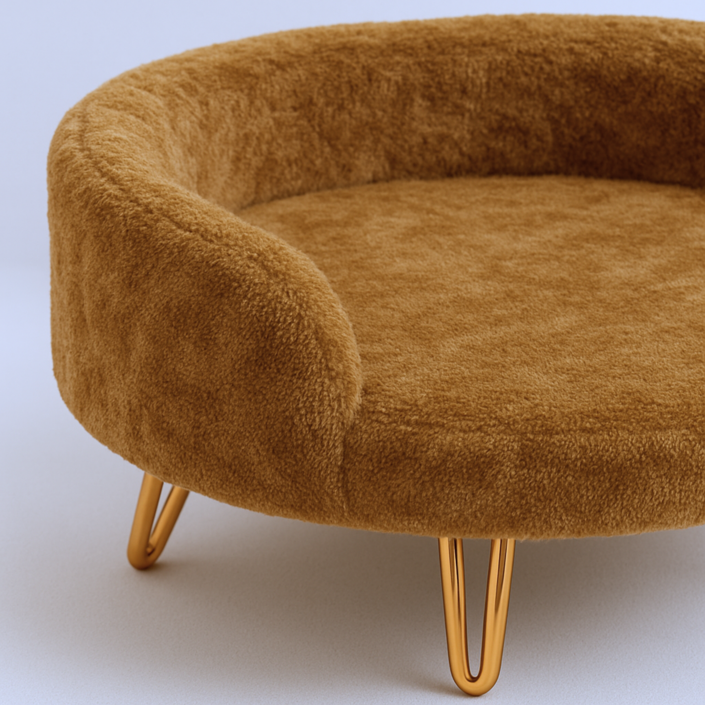 Plush Luxe Pet Bed with Gold Hairpin Legs – Camel Brown