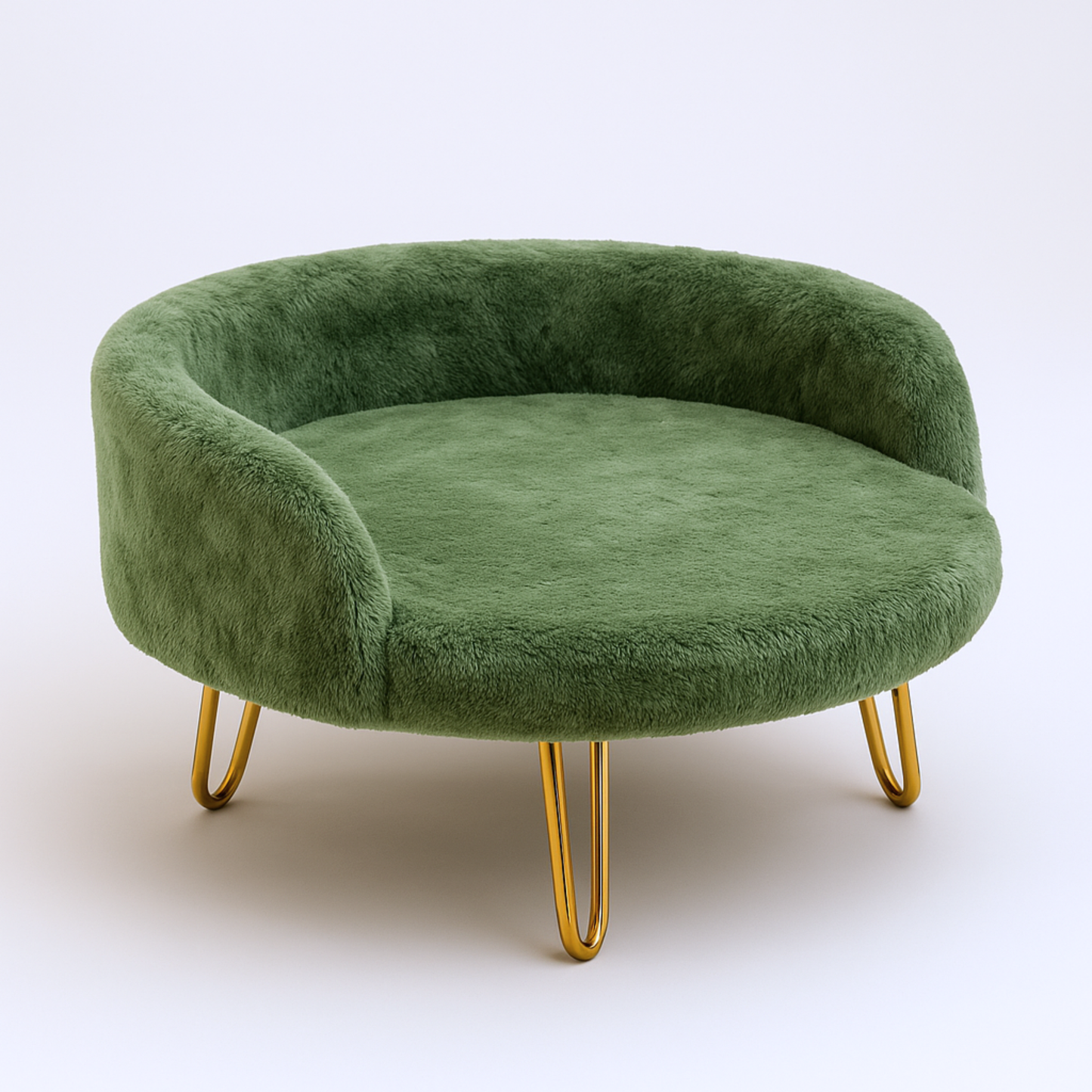 Plush Luxe Pet Bed with Gold Hairpin Legs – Forest Green