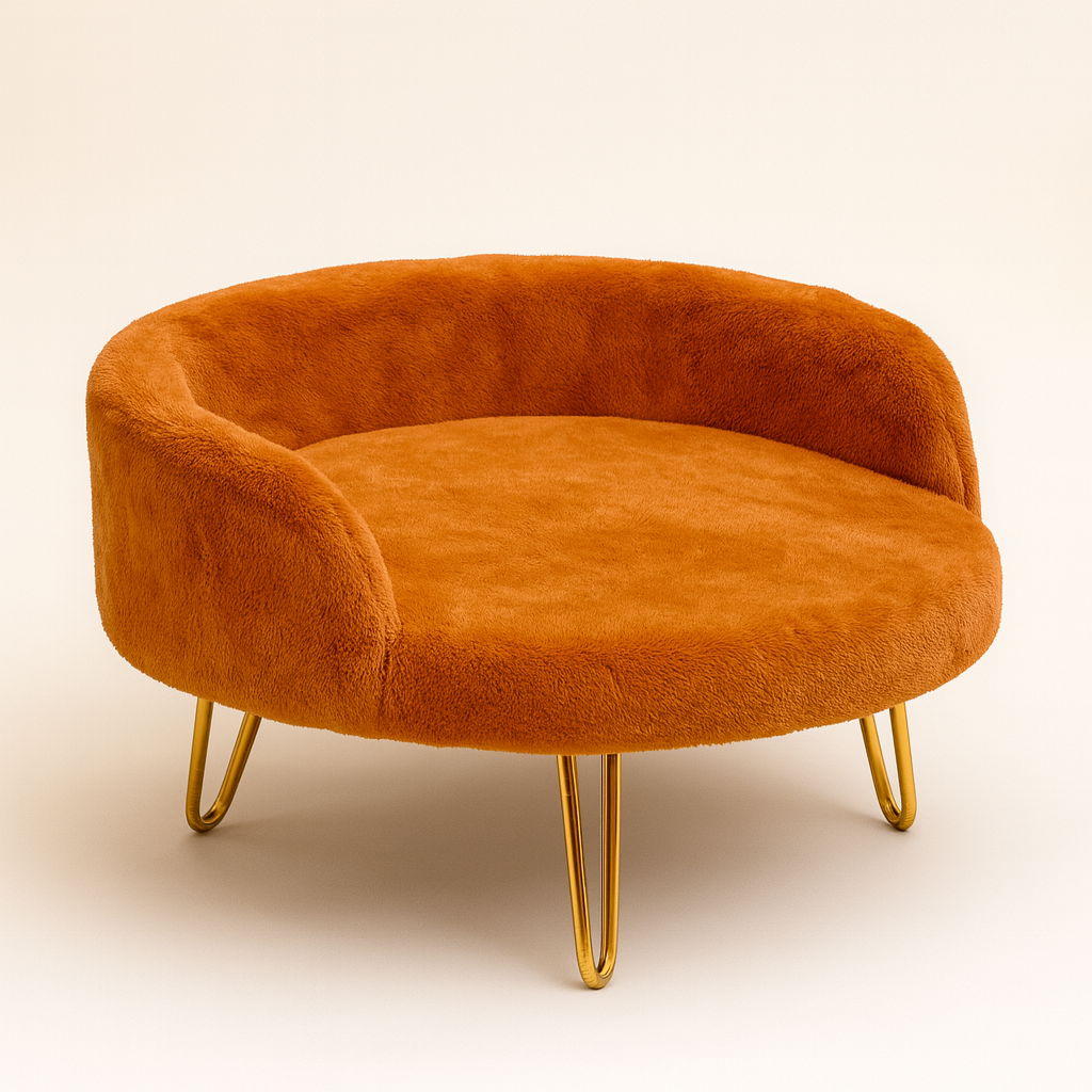 Plush Luxe Pet Bed with Gold Hairpin Legs – Burnt Orange