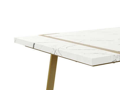 White Marble Dining Table with Gold Metal Base