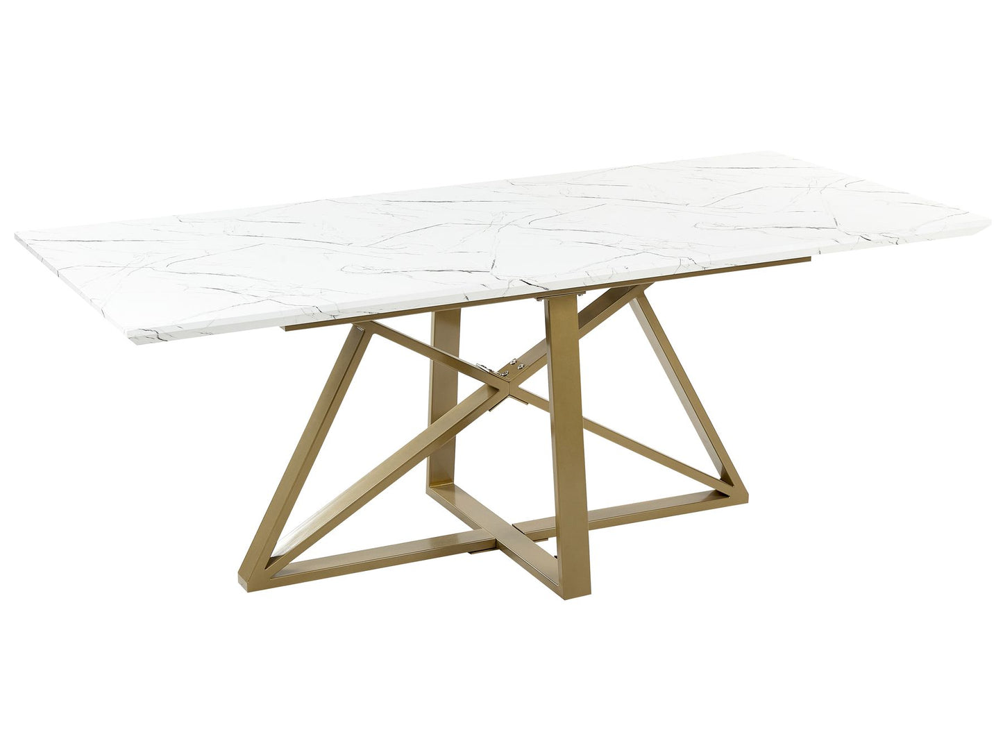 White Marble Top Dining Table with Gold Geometric Base