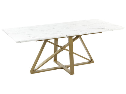 White Marble Top Dining Table with Gold Geometric Base