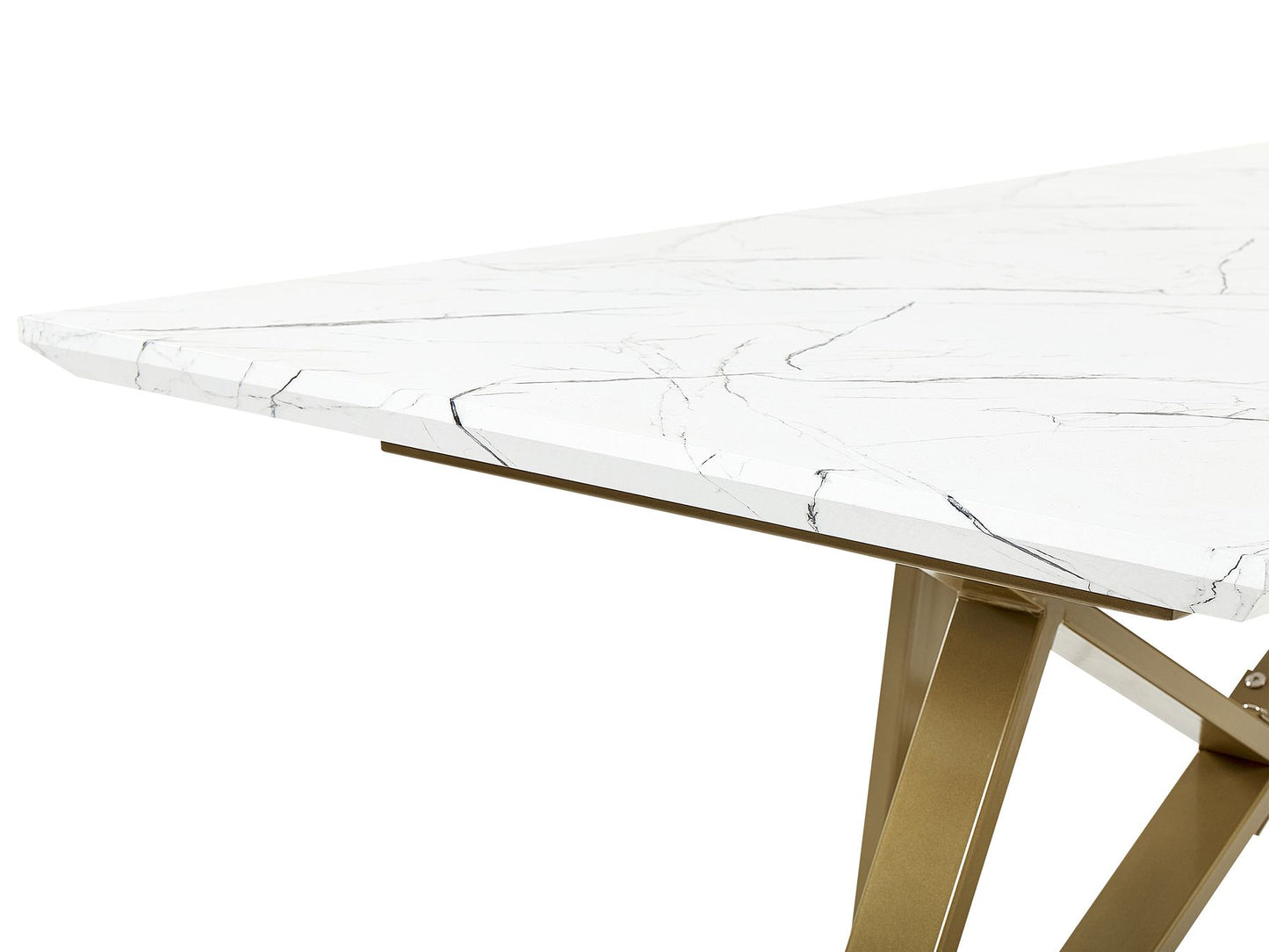 White Marble Top Dining Table with Gold Geometric Base