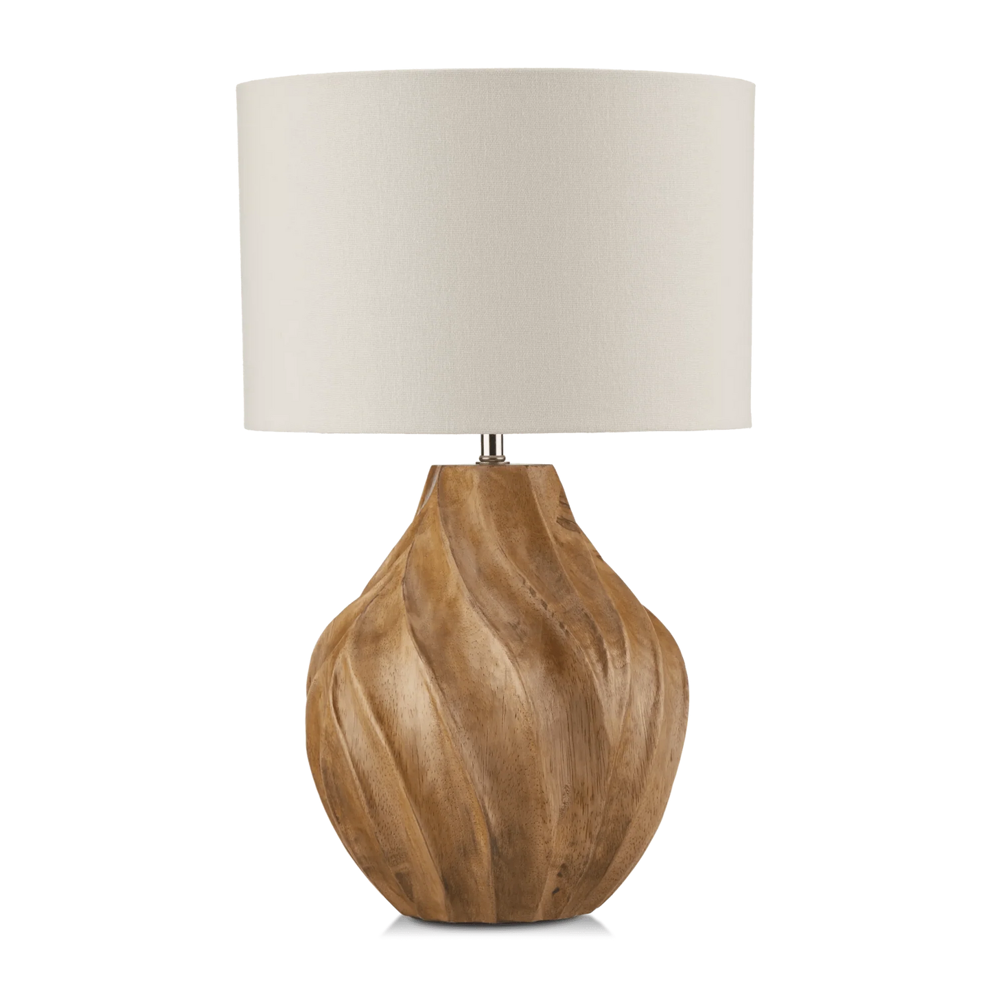 Carved Wooden Table Lamp with Fabric Shade