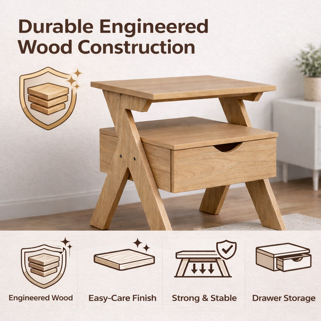 Smart Livin Linear Engineered Wood Bedside Table - Walnut Brown