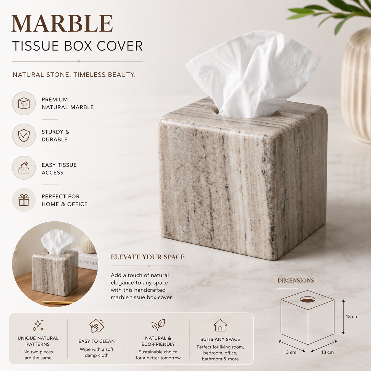 Natural Marble Tissue Box Cover