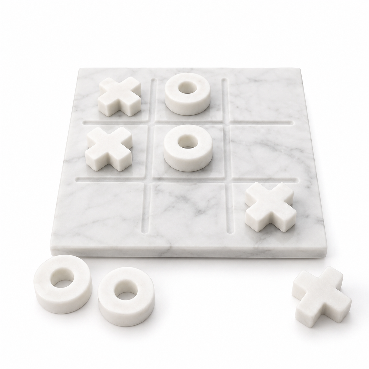 White Marble Tic Tac Toe Game Set