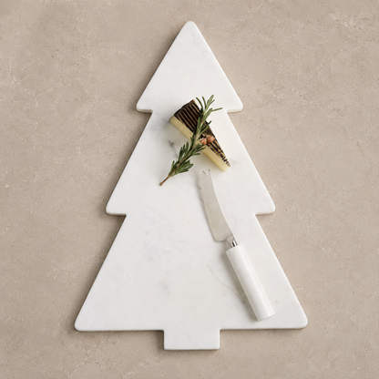 White Marble Christmas Tree Serving Board – Large (14×10in) – Festive Cheese & Charcuterie Platter