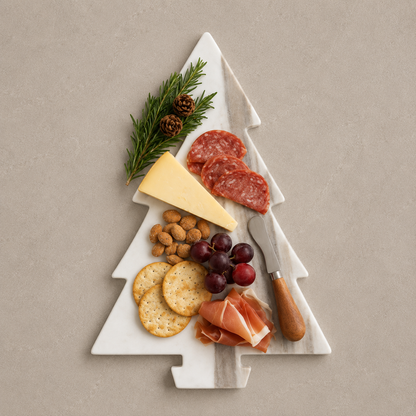 White Marble Christmas Tree Serving Board – Compact (14×8in)