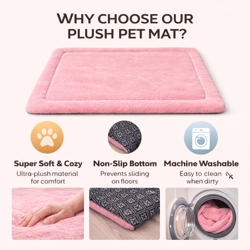 Ultra-Soft Plush Pet Floor Mat – Grey - Washable & Non-Slip