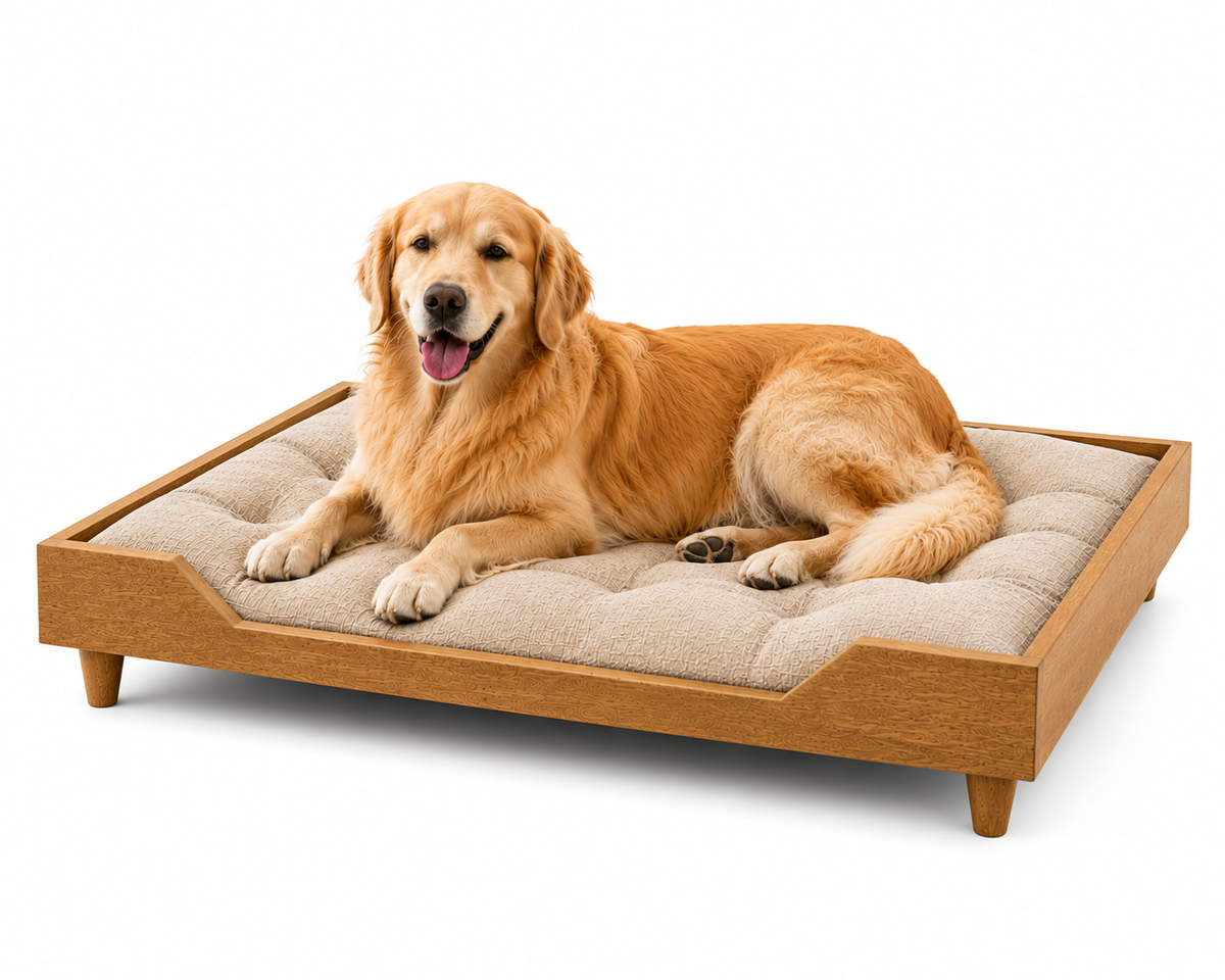 Premium Wooden Orthopedic Pet Bed with Cushion