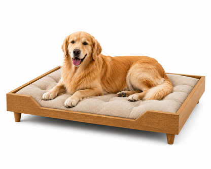 Premium Wooden Orthopedic Pet Bed with Cushion