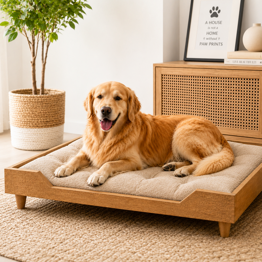 Premium Wooden Orthopedic Pet Bed with Cushion