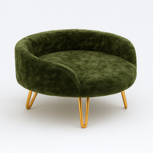 Plush Luxe Pet Bed with Gold Hairpin Legs – Olive Green
